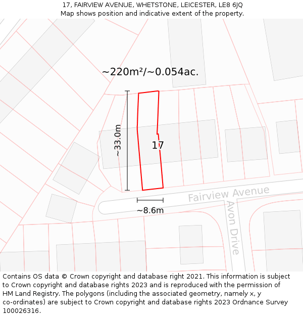 17, FAIRVIEW AVENUE, WHETSTONE, LEICESTER, LE8 6JQ: Plot and title map