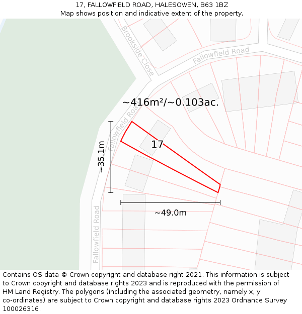 17, FALLOWFIELD ROAD, HALESOWEN, B63 1BZ: Plot and title map