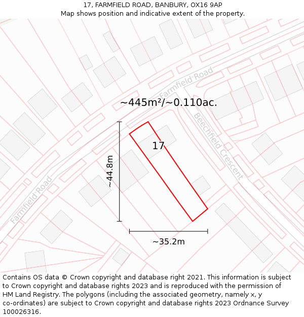 17, FARMFIELD ROAD, BANBURY, OX16 9AP: Plot and title map