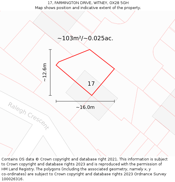 17, FARMINGTON DRIVE, WITNEY, OX28 5GH: Plot and title map