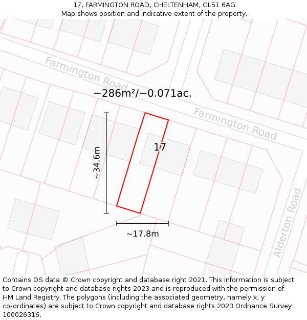 17, FARMINGTON ROAD, CHELTENHAM, GL51 6AG: Plot and title map