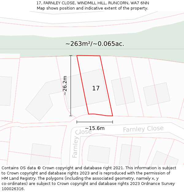 17, FARNLEY CLOSE, WINDMILL HILL, RUNCORN, WA7 6NN: Plot and title map