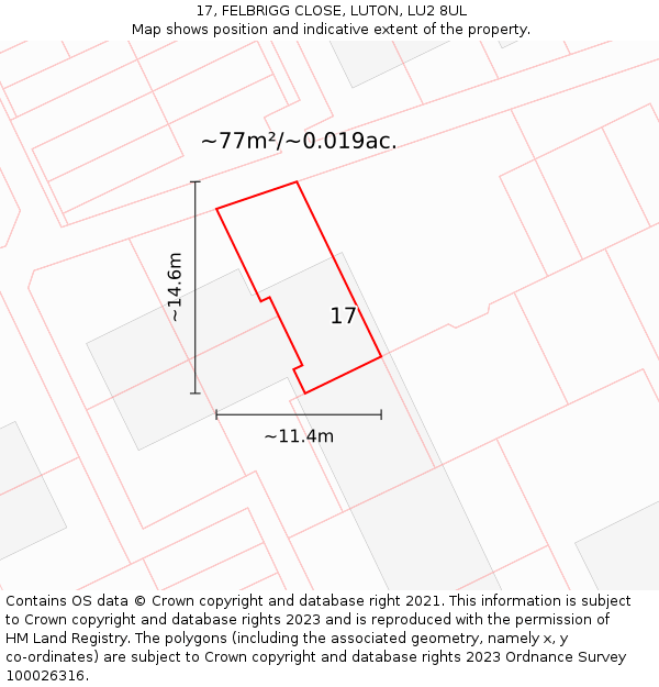 17, FELBRIGG CLOSE, LUTON, LU2 8UL: Plot and title map