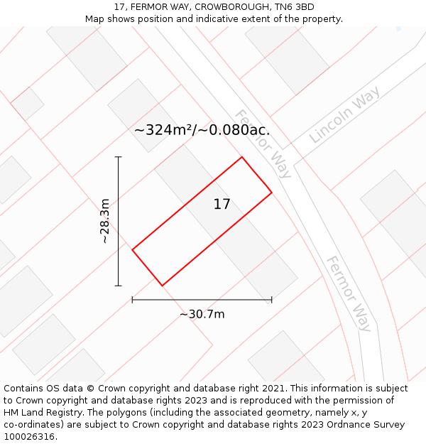 17, FERMOR WAY, CROWBOROUGH, TN6 3BD: Plot and title map