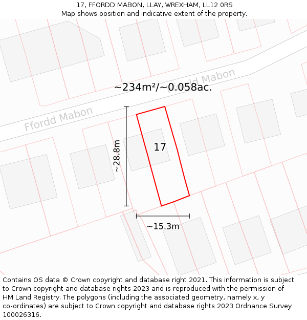 17, FFORDD MABON, LLAY, WREXHAM, LL12 0RS: Plot and title map