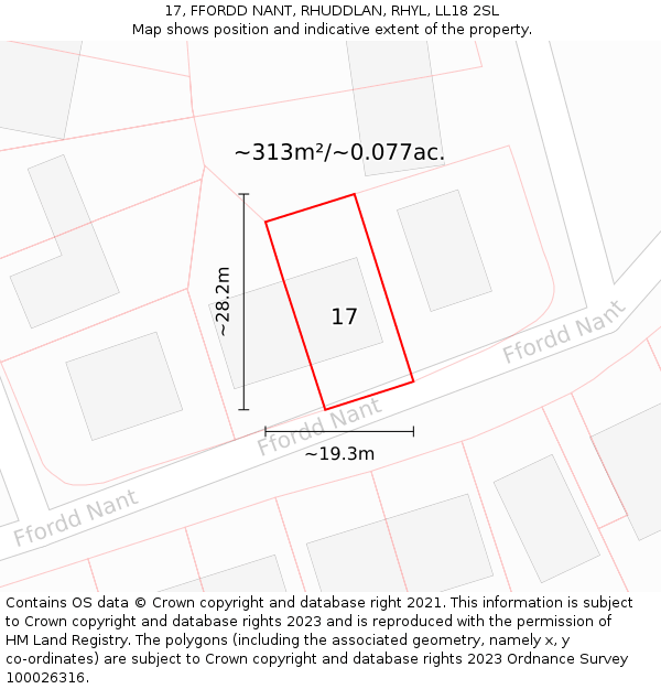 17, FFORDD NANT, RHUDDLAN, RHYL, LL18 2SL: Plot and title map