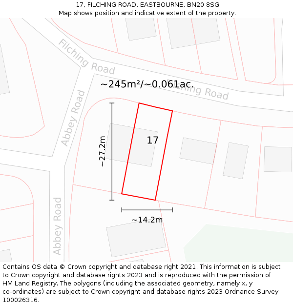 17, FILCHING ROAD, EASTBOURNE, BN20 8SG: Plot and title map