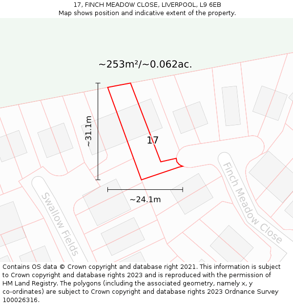 17, FINCH MEADOW CLOSE, LIVERPOOL, L9 6EB: Plot and title map