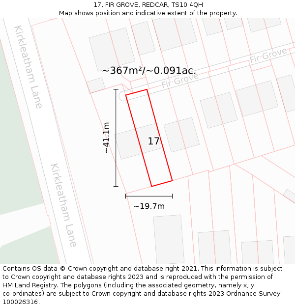 17, FIR GROVE, REDCAR, TS10 4QH: Plot and title map