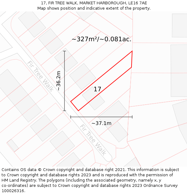 17, FIR TREE WALK, MARKET HARBOROUGH, LE16 7AE: Plot and title map
