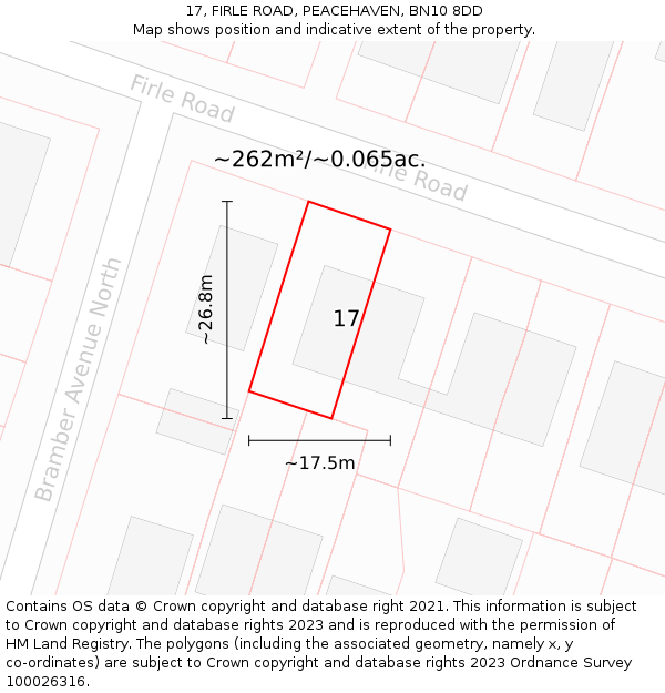 17, FIRLE ROAD, PEACEHAVEN, BN10 8DD: Plot and title map