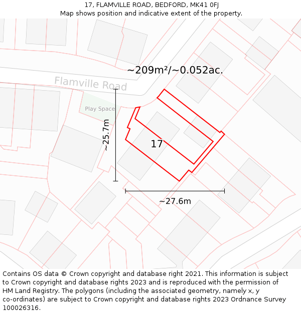 17, FLAMVILLE ROAD, BEDFORD, MK41 0FJ: Plot and title map