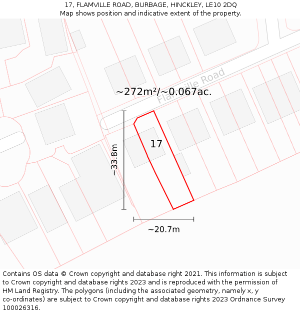 17, FLAMVILLE ROAD, BURBAGE, HINCKLEY, LE10 2DQ: Plot and title map