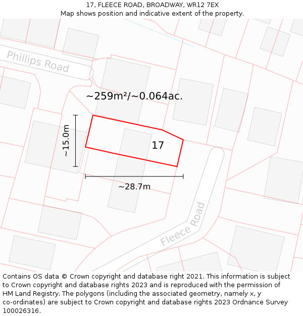 17, FLEECE ROAD, BROADWAY, WR12 7EX: Plot and title map