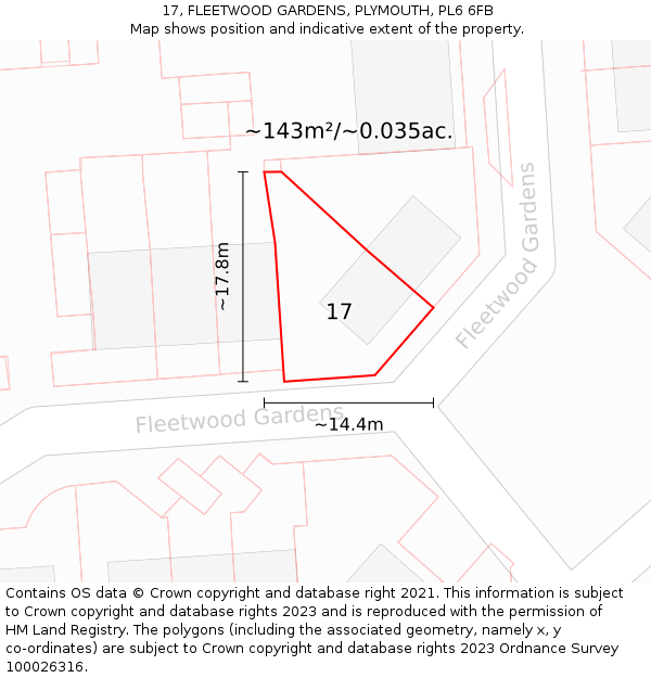 17, FLEETWOOD GARDENS, PLYMOUTH, PL6 6FB: Plot and title map