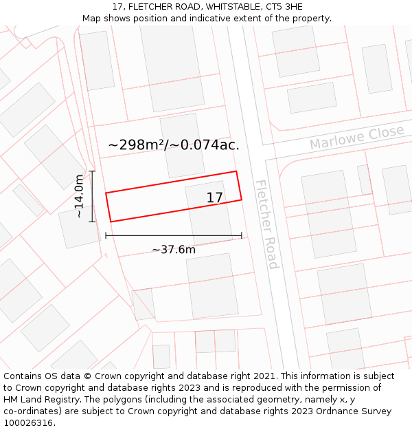 17, FLETCHER ROAD, WHITSTABLE, CT5 3HE: Plot and title map