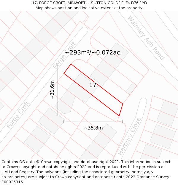 17, FORGE CROFT, MINWORTH, SUTTON COLDFIELD, B76 1YB: Plot and title map