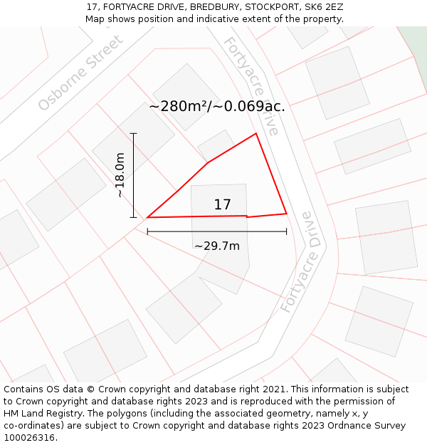 17, FORTYACRE DRIVE, BREDBURY, STOCKPORT, SK6 2EZ: Plot and title map