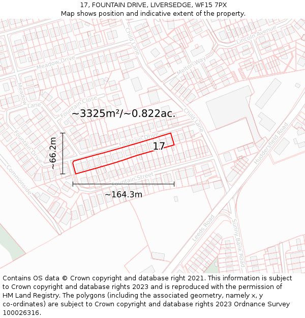 17, FOUNTAIN DRIVE, LIVERSEDGE, WF15 7PX: Plot and title map