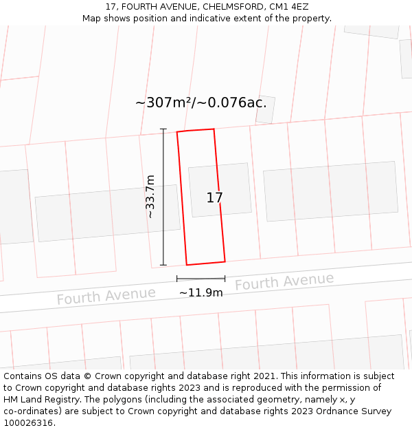 17, FOURTH AVENUE, CHELMSFORD, CM1 4EZ: Plot and title map