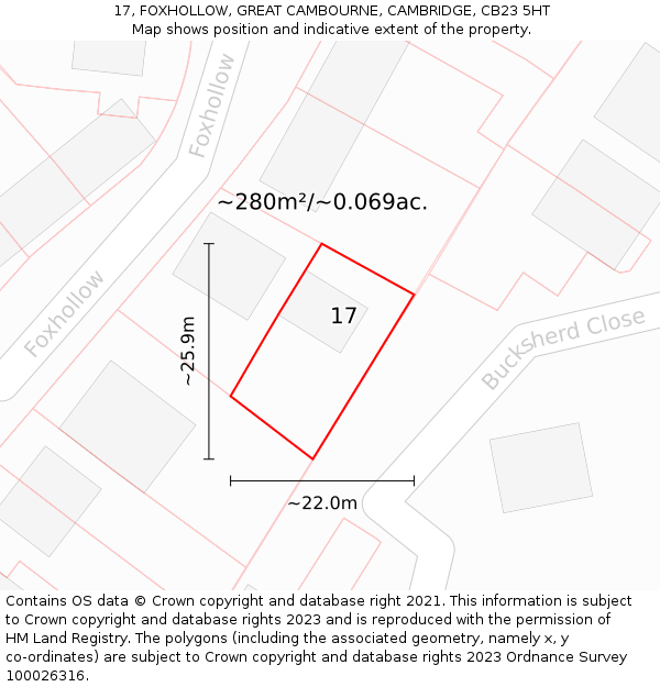 17, FOXHOLLOW, GREAT CAMBOURNE, CAMBRIDGE, CB23 5HT: Plot and title map