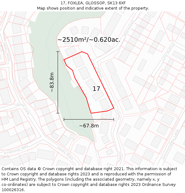 17, FOXLEA, GLOSSOP, SK13 6XF: Plot and title map