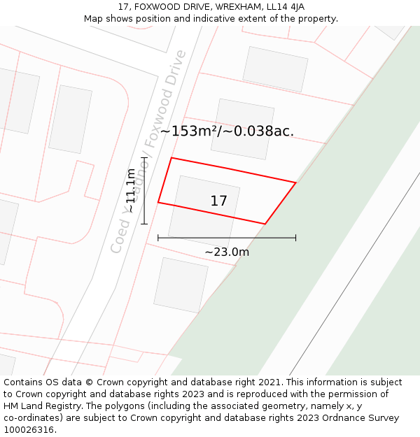 17, FOXWOOD DRIVE, WREXHAM, LL14 4JA: Plot and title map