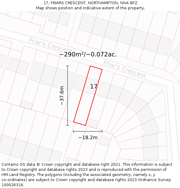 17, FRIARS CRESCENT, NORTHAMPTON, NN4 8PZ: Plot and title map