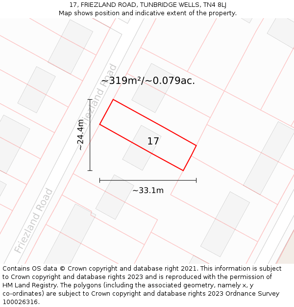 17, FRIEZLAND ROAD, TUNBRIDGE WELLS, TN4 8LJ: Plot and title map