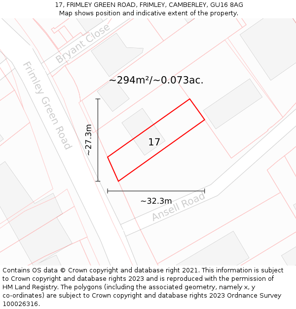 17, FRIMLEY GREEN ROAD, FRIMLEY, CAMBERLEY, GU16 8AG: Plot and title map