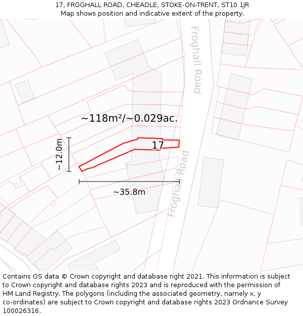 17, FROGHALL ROAD, CHEADLE, STOKE-ON-TRENT, ST10 1JR: Plot and title map