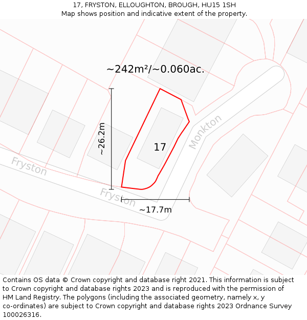 17, FRYSTON, ELLOUGHTON, BROUGH, HU15 1SH: Plot and title map