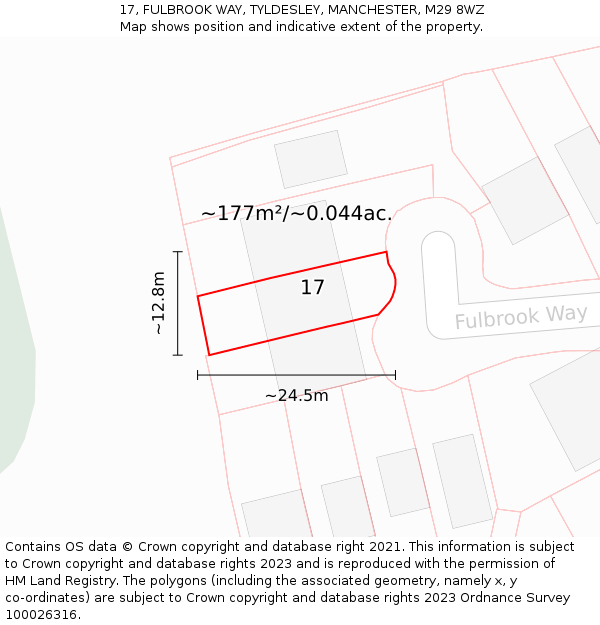 17, FULBROOK WAY, TYLDESLEY, MANCHESTER, M29 8WZ: Plot and title map