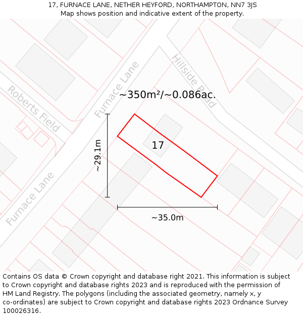 17, FURNACE LANE, NETHER HEYFORD, NORTHAMPTON, NN7 3JS: Plot and title map