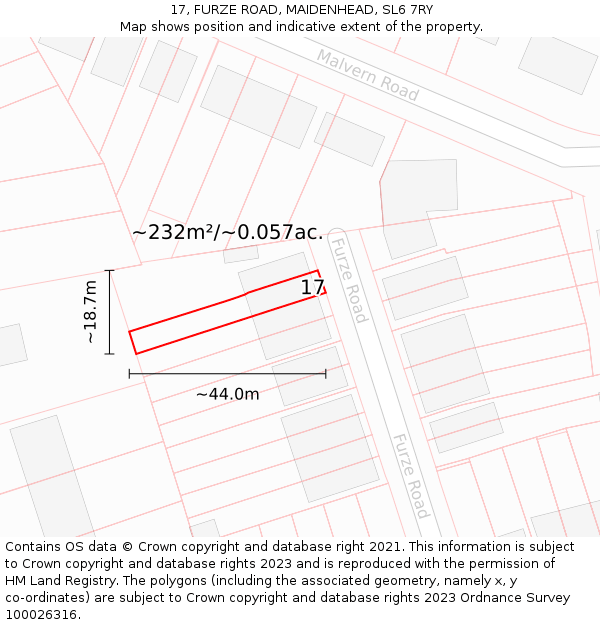 17, FURZE ROAD, MAIDENHEAD, SL6 7RY: Plot and title map