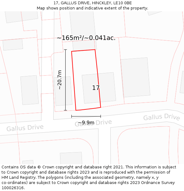 17, GALLUS DRIVE, HINCKLEY, LE10 0BE: Plot and title map