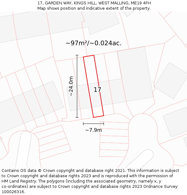 17, GARDEN WAY, KINGS HILL, WEST MALLING, ME19 4FH: Plot and title map