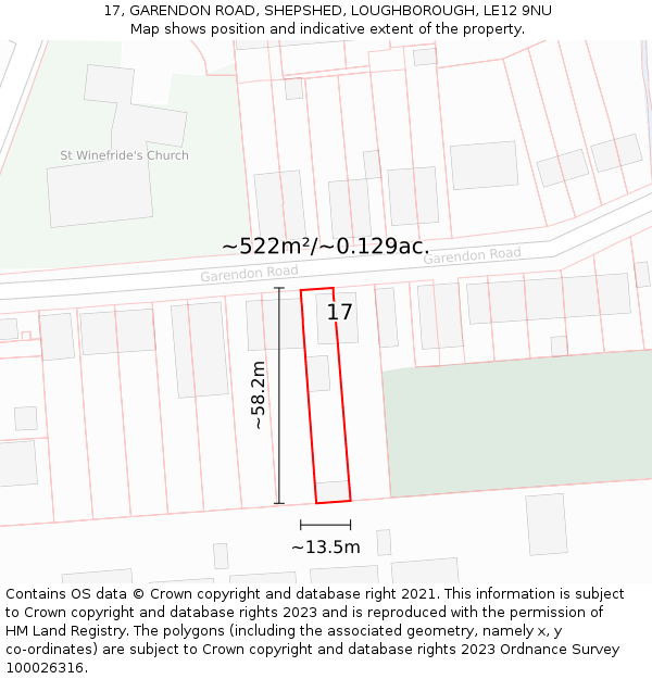 17, GARENDON ROAD, SHEPSHED, LOUGHBOROUGH, LE12 9NU: Plot and title map