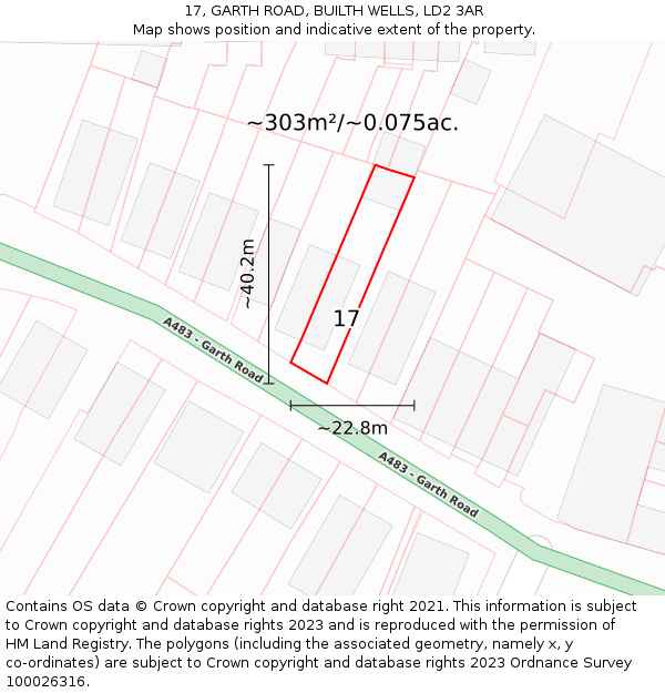 17, GARTH ROAD, BUILTH WELLS, LD2 3AR: Plot and title map