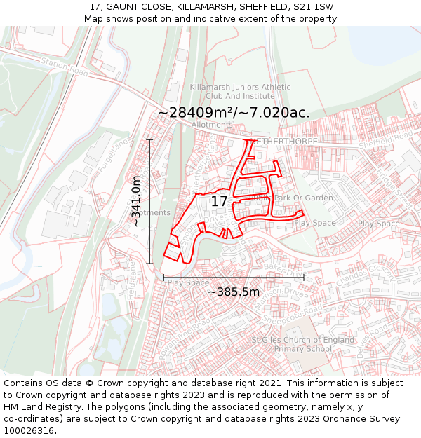17, GAUNT CLOSE, KILLAMARSH, SHEFFIELD, S21 1SW: Plot and title map