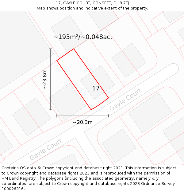 17, GAYLE COURT, CONSETT, DH8 7EJ: Plot and title map