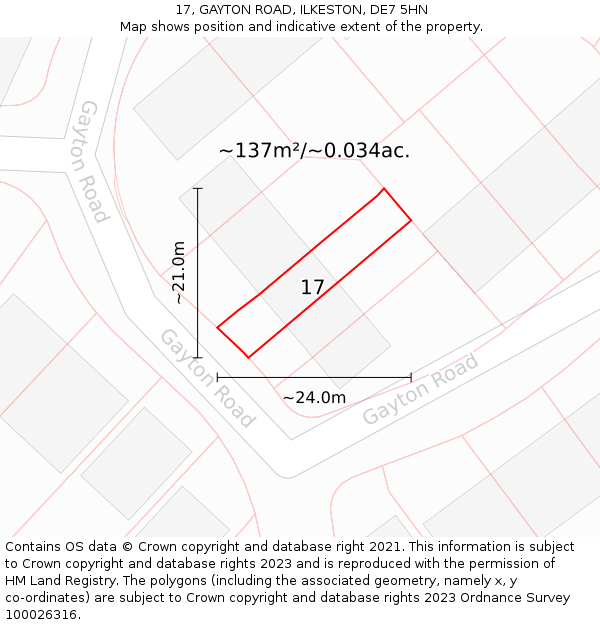 17, GAYTON ROAD, ILKESTON, DE7 5HN: Plot and title map