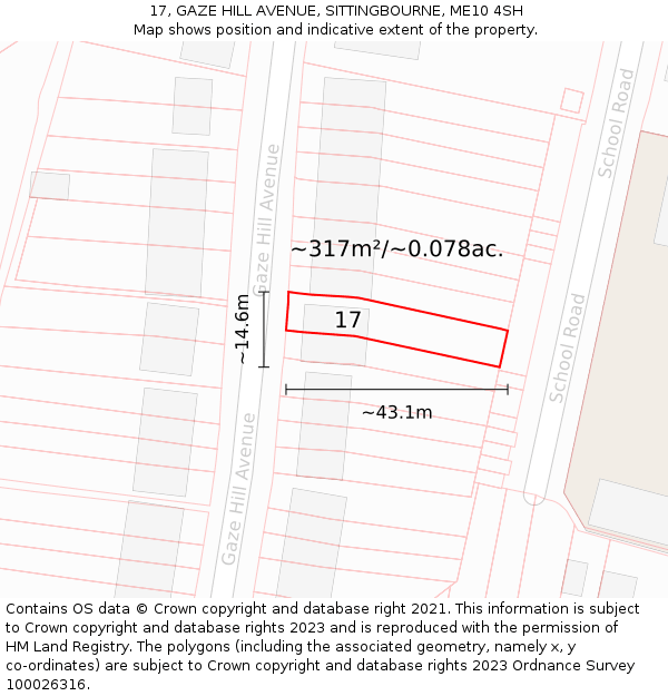 17, GAZE HILL AVENUE, SITTINGBOURNE, ME10 4SH: Plot and title map