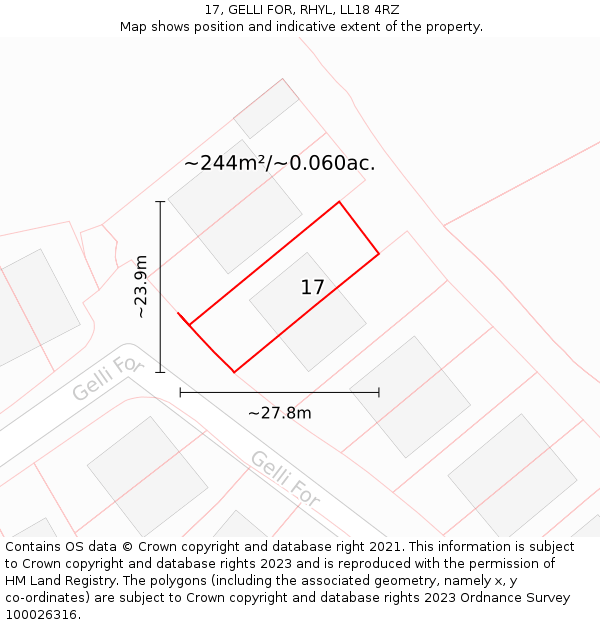 17, GELLI FOR, RHYL, LL18 4RZ: Plot and title map