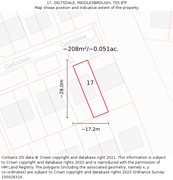 17, GELTSDALE, MIDDLESBROUGH, TS5 8TF: Plot and title map