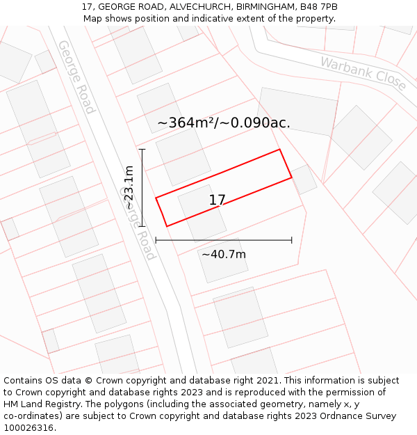 17, GEORGE ROAD, ALVECHURCH, BIRMINGHAM, B48 7PB: Plot and title map