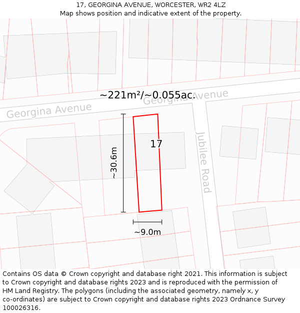 17, GEORGINA AVENUE, WORCESTER, WR2 4LZ: Plot and title map