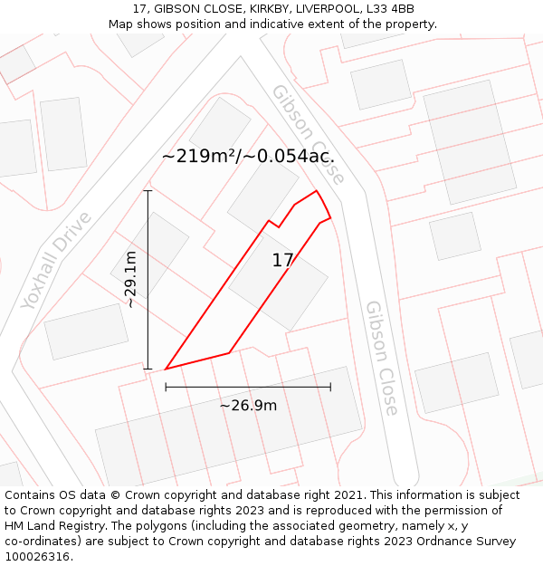 17, GIBSON CLOSE, KIRKBY, LIVERPOOL, L33 4BB: Plot and title map