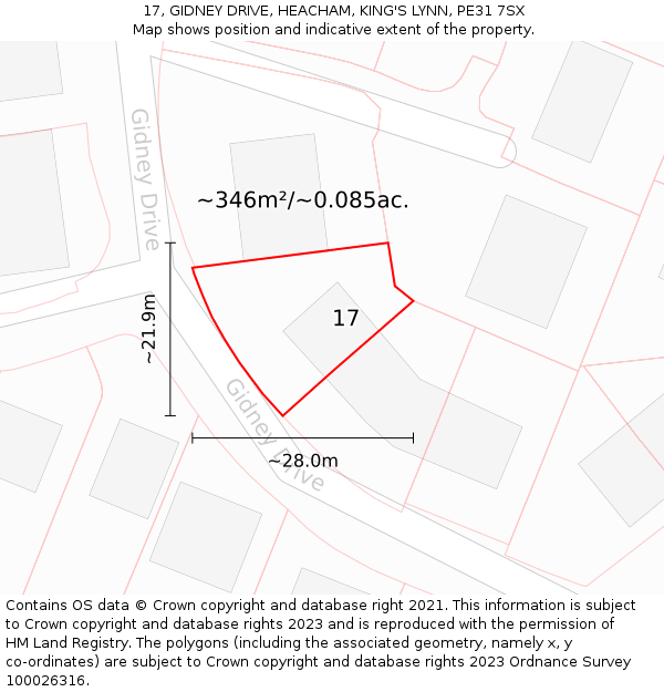 17, GIDNEY DRIVE, HEACHAM, KING'S LYNN, PE31 7SX: Plot and title map