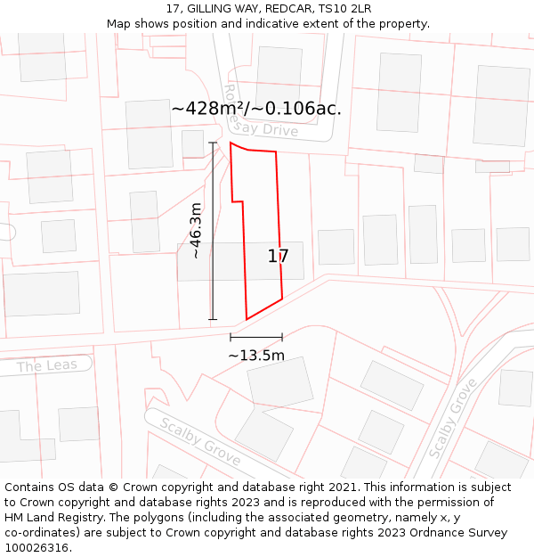 17, GILLING WAY, REDCAR, TS10 2LR: Plot and title map